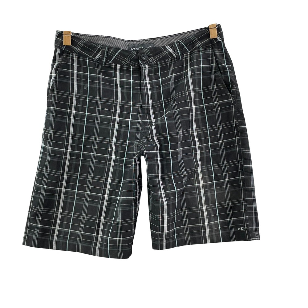 O'Neill Plaid Walk Shorts Mens 34 Black Hybrid Casual Surf‎ Academia Skate